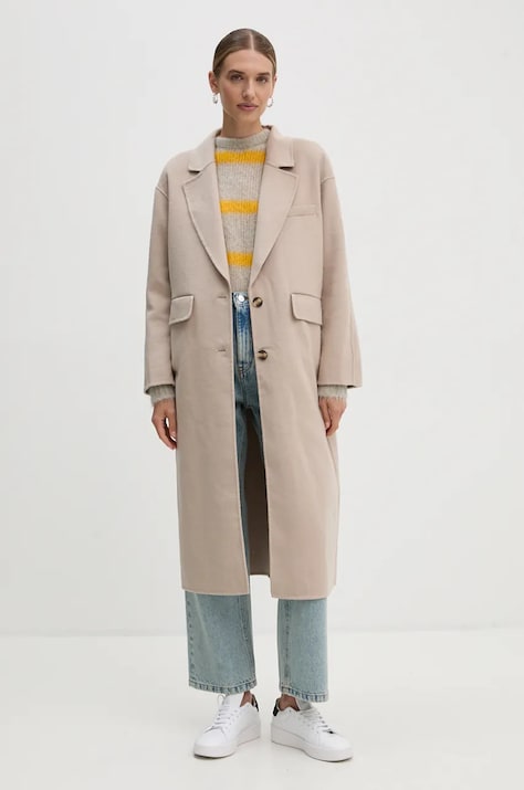 American Vintage palton femei, culoarea bej, de tranzitie, DADO17KH24