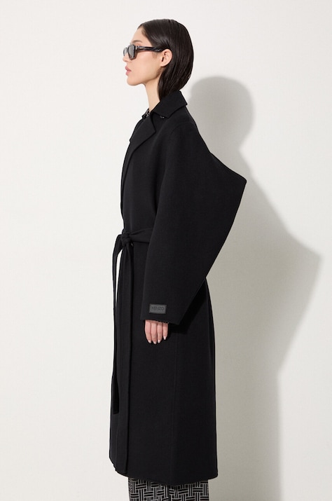 Μάλλινο παλτό Kenzo Long Cashemere Coat χρώμα: μαύρο, FE62MA2169WA.99