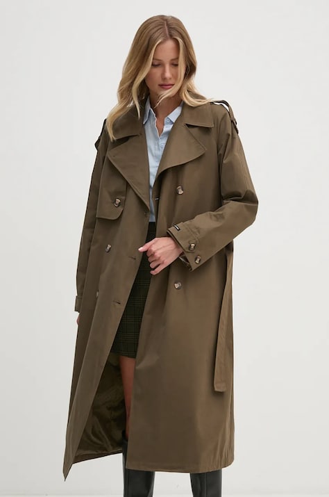Pepe Jeans trenci BIANCA femei, culoarea verde, de tranzitie, oversize, PL402446