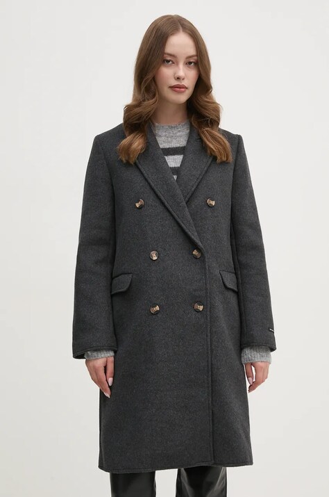 Шерстяное пальто Pepe Jeans BETH цвет серый переходное двубортное PL402473
