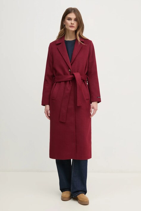 Vuneni kaput Pepe Jeans BRENDA boja: bordo, za prijelazno razdoblje, PL402479