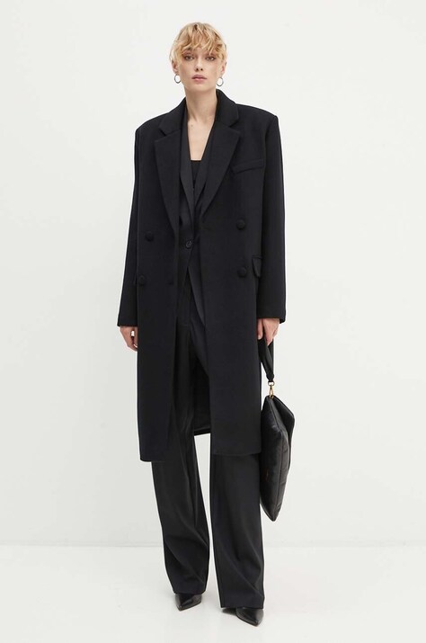 Шерстяное пальто IRO цвет чёрный переходное двубортное WP137VALENTINE