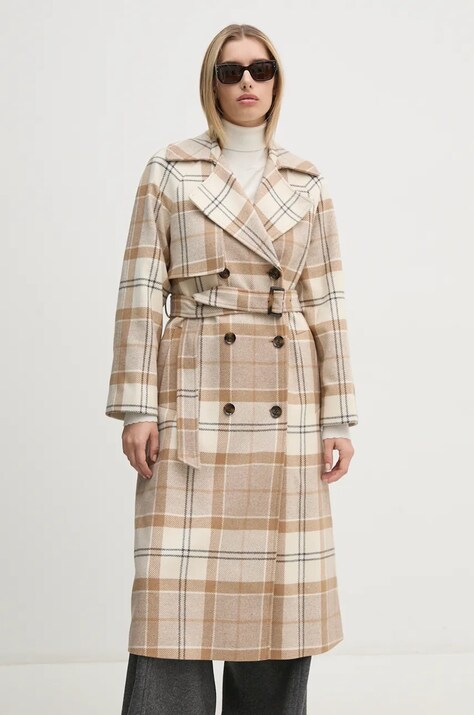 Barbour palton femei, culoarea bej, de iarna, cu doua randuri de nasturi, LWO0235