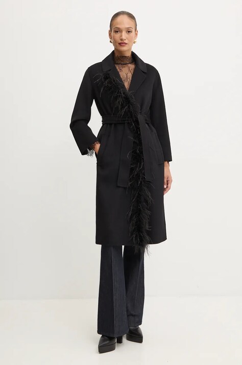 Twinset palton de lana culoarea negru, de tranzitie, desfacut, 242TP2065
