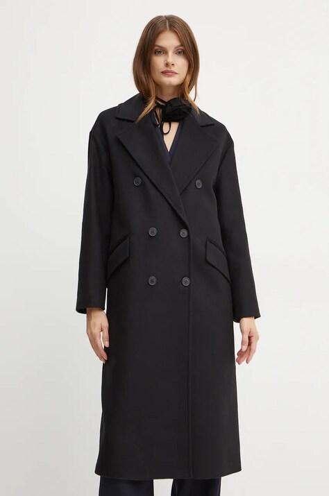 Twinset palton de lana culoarea negru, de tranzitie, oversize, 242TT2203