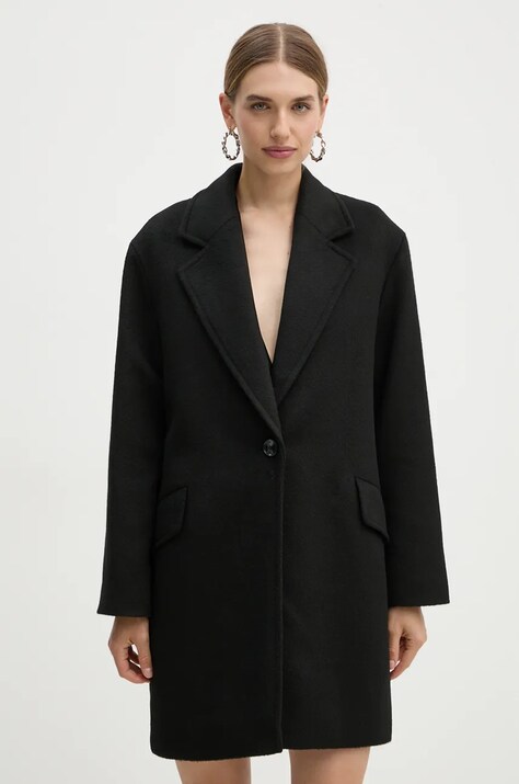 Boss Orange palton din lana culoarea negru, de tranzitie, oversize, 50518564