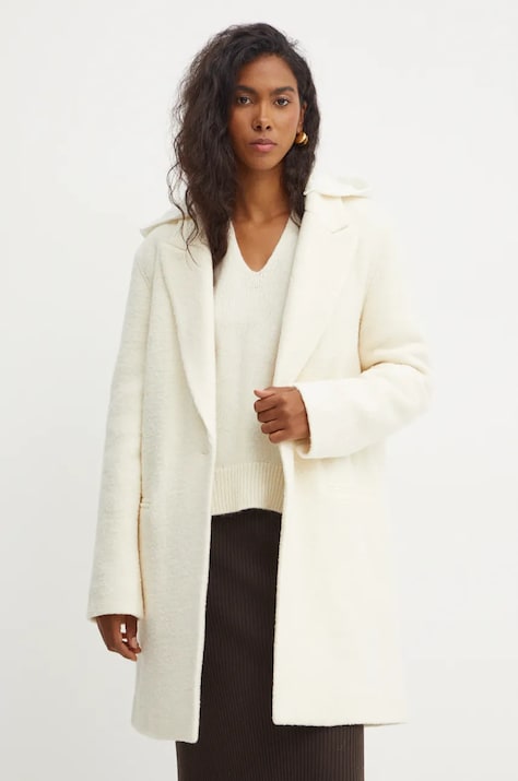 Вовняне пальто BOSS колір бежевий перехідне oversize 50530192