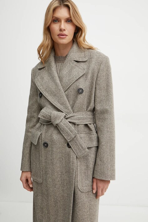 MAX&Co. palton de lana culoarea maro, de tranzitie, cu doua randuri de nasturi, 2426016054200