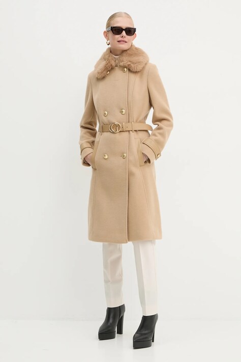 Παλτό Guess AMELIA χρώμα: μπεζ, W4BL46 WGKI2