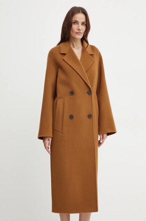 Ivy Oak palton de lana culoarea maro, de tranzitie, oversize, IO111105