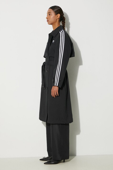Пальто adidas Originals Tcoat Twill женский цвет чёрный переходной двубортный IZ0381