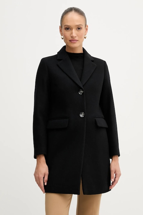 Sisley płaszcz wełniany kolor czarny przejściowy 2JJYLN04N