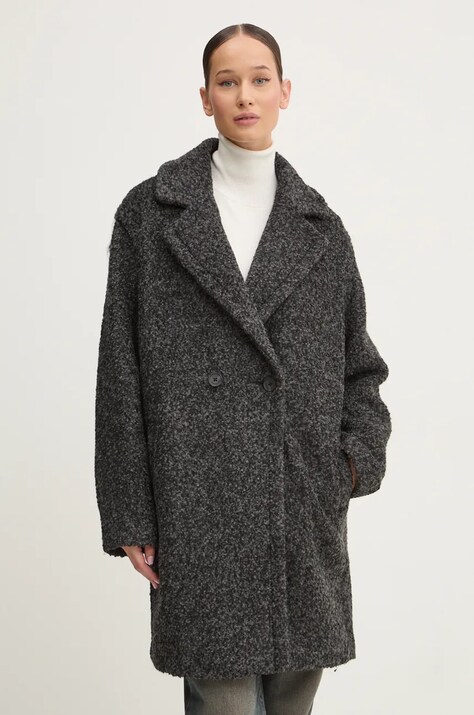 Desigual palton din lana AMBERES culoarea gri, de tranzitie, oversize, 24WWEW50