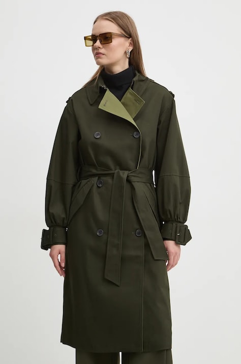 Хлопковый тренч Desigual TREK цвет зелёный переходной двубортный 24WWEWC3