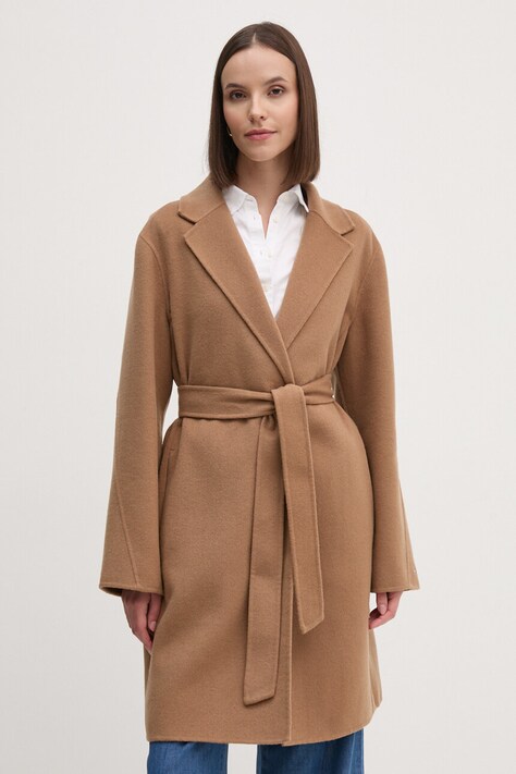 Tommy Hilfiger palton de lana culoarea maro, de tranzitie, oversize, WW0WW43603