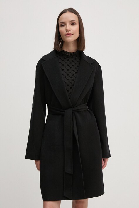 Tommy Hilfiger palton de lana culoarea negru, de tranzitie, oversize, WW0WW43603
