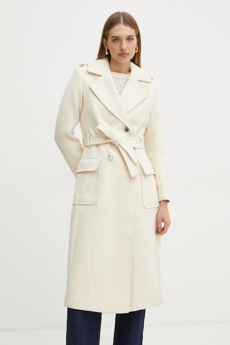 Plašč s primesjo volne Morgan GANASH bež barva, GANASH