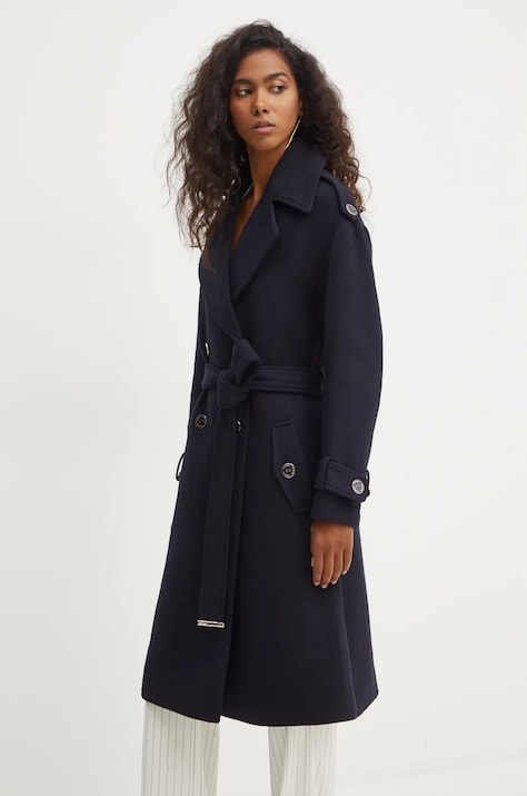 Kabát s prímesou vlny Morgan GDINE tmavomodrá farba, prechodný, oversize, GDINE