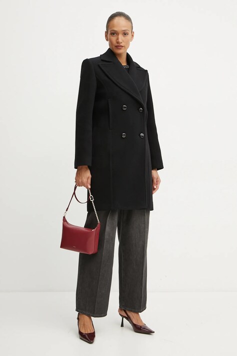 Patou palton de lana culoarea negru, de tranzitie, cu doua randuri de nasturi, CO0250183