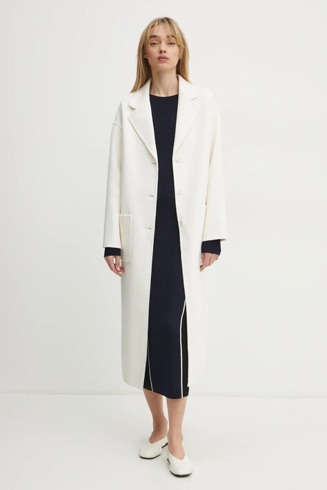 FROM FUTURE palton de lana culoarea bej, de tranzitie, oversize, WOU01371