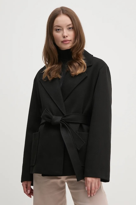 Artigli palton femei, culoarea negru, de tranzitie, cu doua randuri de nasturi, ACCP000161