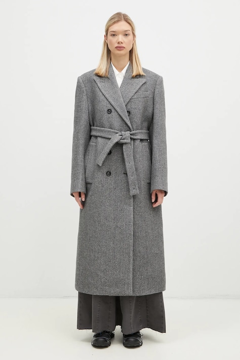 Sportmax palton de lana Billy culoarea gri, de tranzitie, cu doua randuri de nasturi, 2422016072600