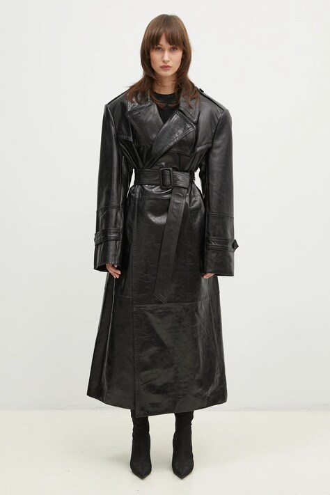 Кожаный плащ Sportmax Alfeo1234 женский цвет чёрный переходной без замка 2422476013600