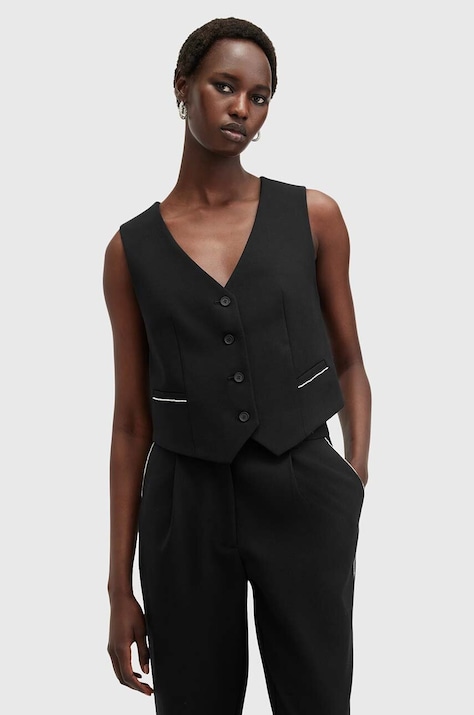 AllSaints vesta din amestec de lana ATLAS KRYS WAISTCOAT culoarea negru, un singur rand de nasturi, W006QB