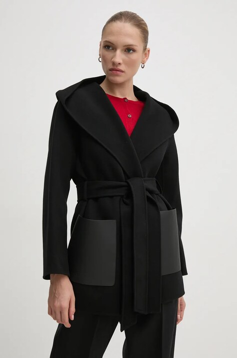 MACKAGE palton de lana culoarea negru, de tranzitie, oversize, AZRA