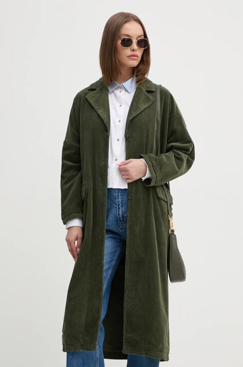 La Petite Française palton din velur PFMAJEUR culoarea verde, de tranzitie, oversize, PFMAJEUR