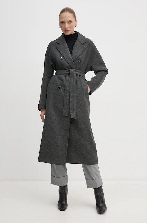 OUI palton din lana culoarea gri, de tranzitie, oversize, 89833