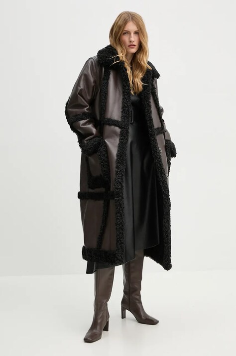 Пальто Stand Studio Patrice Coat жіноче колір коричневий перехідне oversize 61100-9010