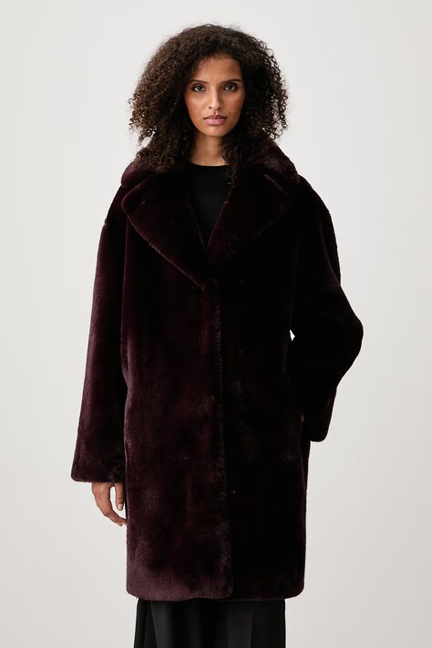 Stand Studio Płaszcz ze sztucznego futra damski Camille Cocoon Coat bordowy 61137-9070