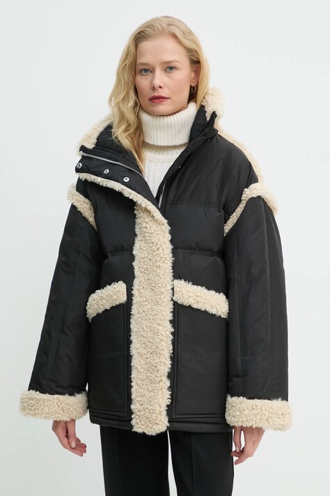Stand Studio geaca de puf Dorothy Coat femei, culoarea negru, de tranzitie, oversize, 62033-8657