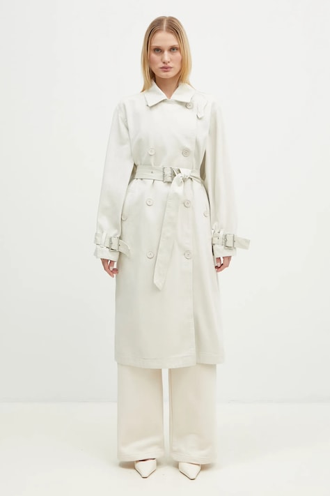 Bavlnený trenčkot Lacoste béžová farba, prechodný, BF4642