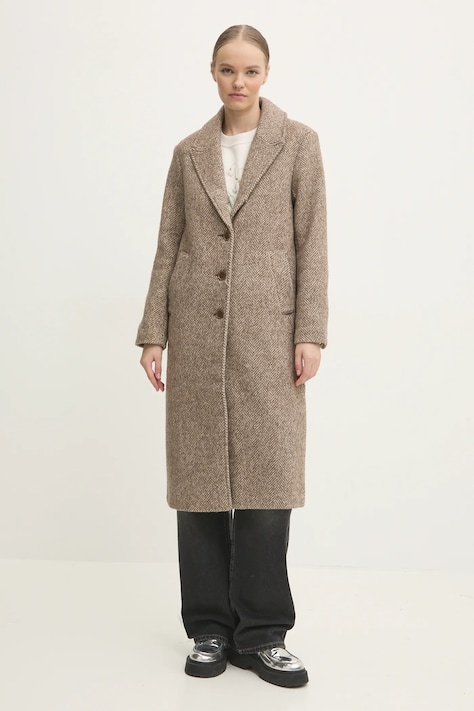 Abercrombie & Fitch palton de lana culoarea bej, de tranzitie, KI144-4242
