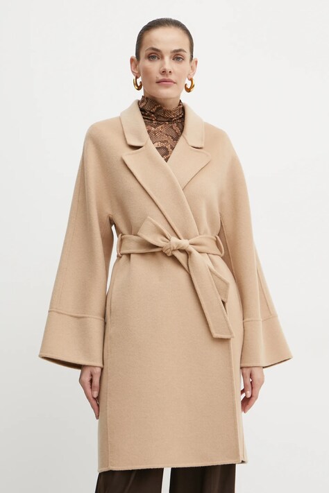 Шерстяное пальто Simona Corsellini цвет бежевый переходное без замка A24CPCPV02