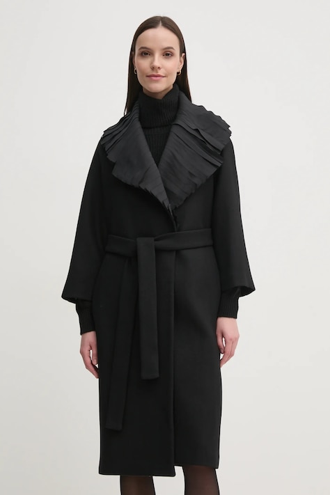 Пальто Sandro Ferrone жіноче колір чорний перехідне без застібки SFS18YBEASFALTO