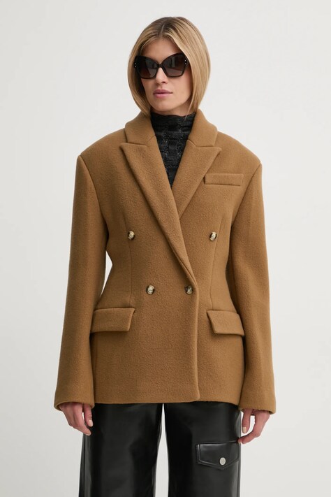 Μάλλινο παλτό Nanushka PACEY χρώμα: καφέ, NW24FWJK39976