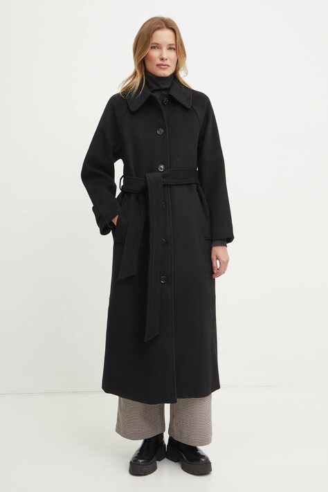 Vlnený kabát Abercrombie & Fitch čierna farba, prechodný, KI144-4195