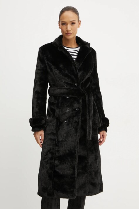 Bardot palton FAUX femei, culoarea negru, de tranzitie, cu doua randuri de nasturi, 59622JB