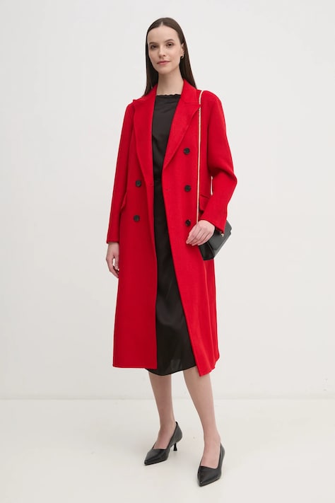 Pedro del Hierro palton din lana culoarea rosu, de tranzitie, cu doua randuri de nasturi, 7528336