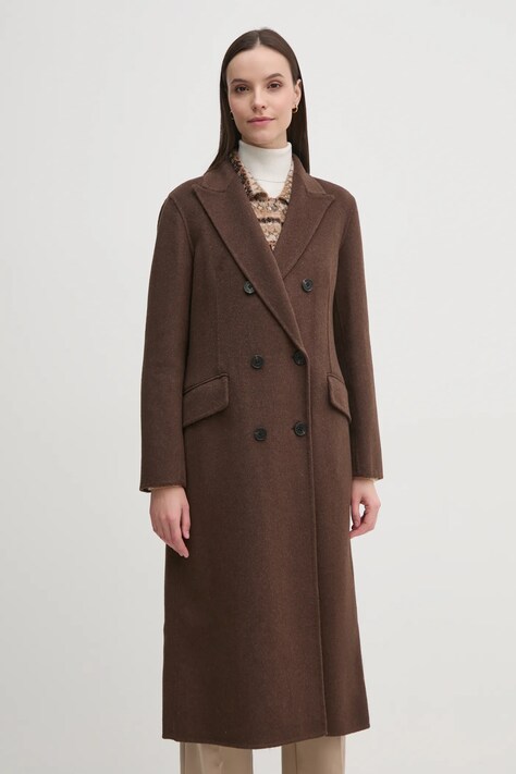 Pedro del Hierro palton din lana culoarea maro, de tranzitie, cu doua randuri de nasturi, 7528336