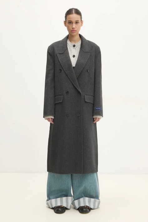 Вовняне пальто Sporty & Rich Double Faced DB Cashmere колір сірий перехідне двобортне OW025500000GY17