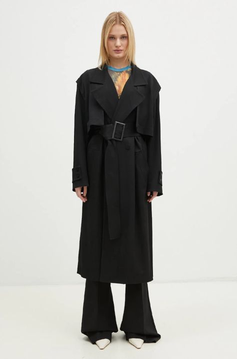 Вълнен шлифер JW Anderson Longline Trench Coat в черно преходен модел с уголемена кройка CO0310.PG0011.999