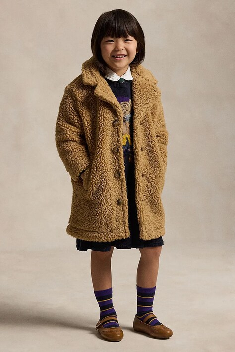 Παιδικό παλτό Polo Ralph Lauren χρώμα: καφέ, 312951410001