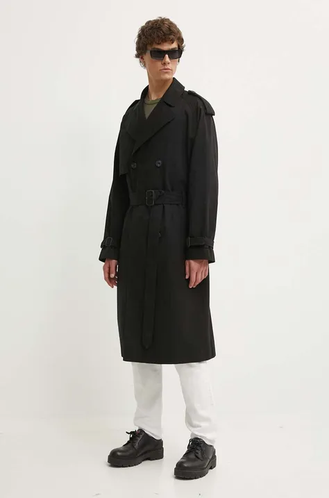 Kabát HUGO pánsky, čierna farba, prechodný, dvojradový, 50516762