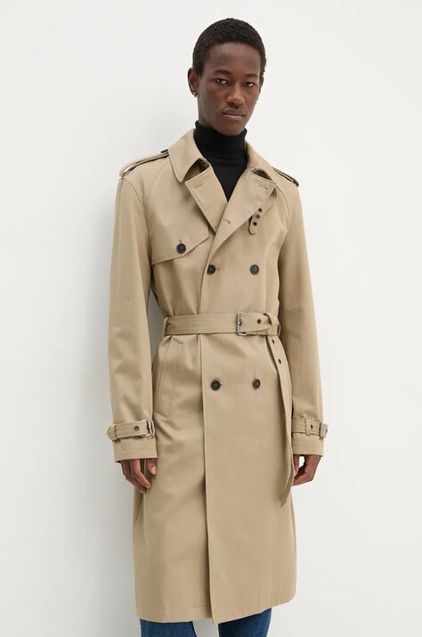 Хлопковый тренч The Kooples цвет бежевый переходной двубортный HTRE29001K