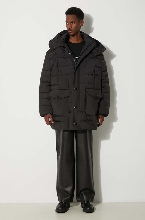 Пухено яке Kenzo Weave Mid-Length Winter в черно зимен модел FE65OU3129NL.99