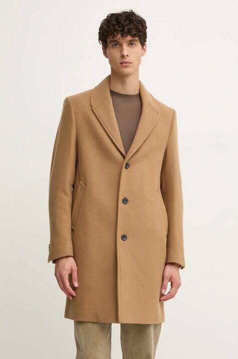 Sisley palton de lana culoarea maro, de tranzitie, 28N0SN039